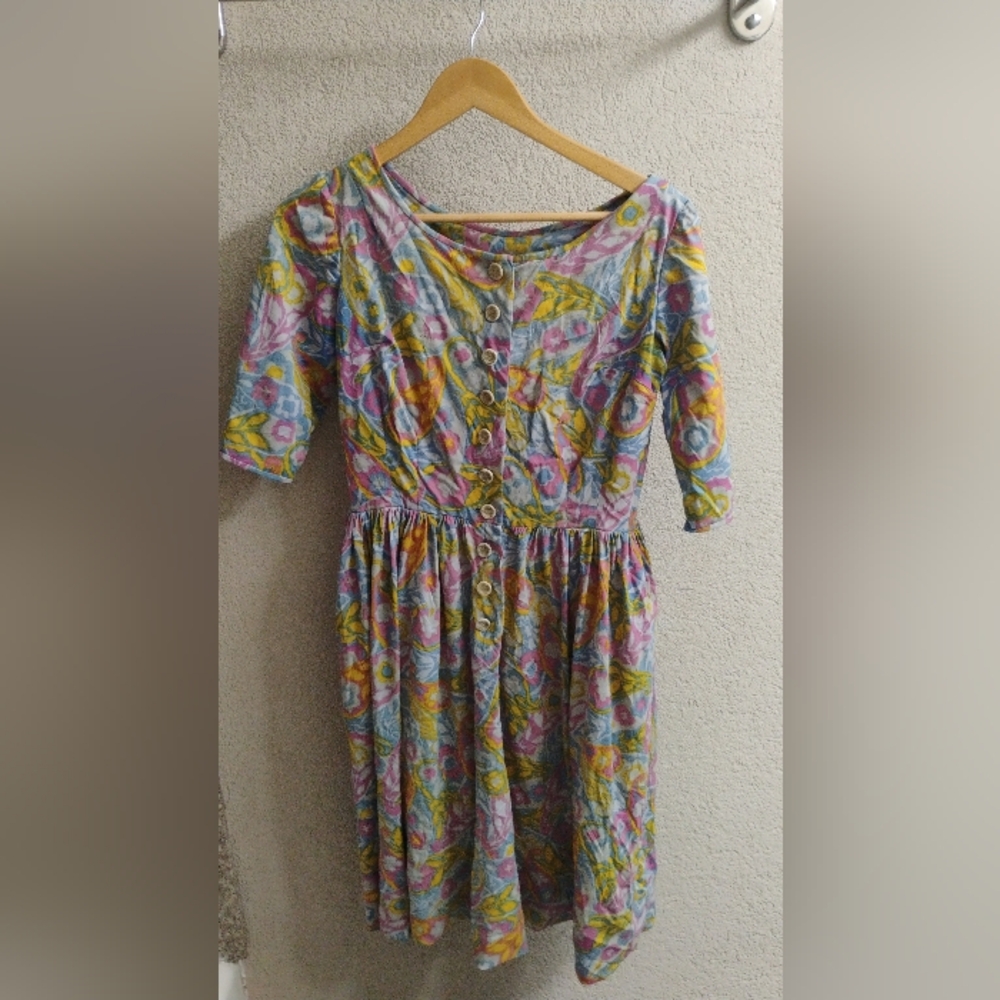 Rare 1950s Stehli Silks Paisley Print Buttoned Dress
